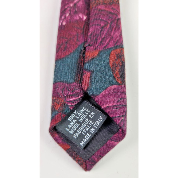 Hugo Boss Burgundy Men's Floral Leaf Print Wool Tie Elegant Business Formal Wear - Picture 5 of 7